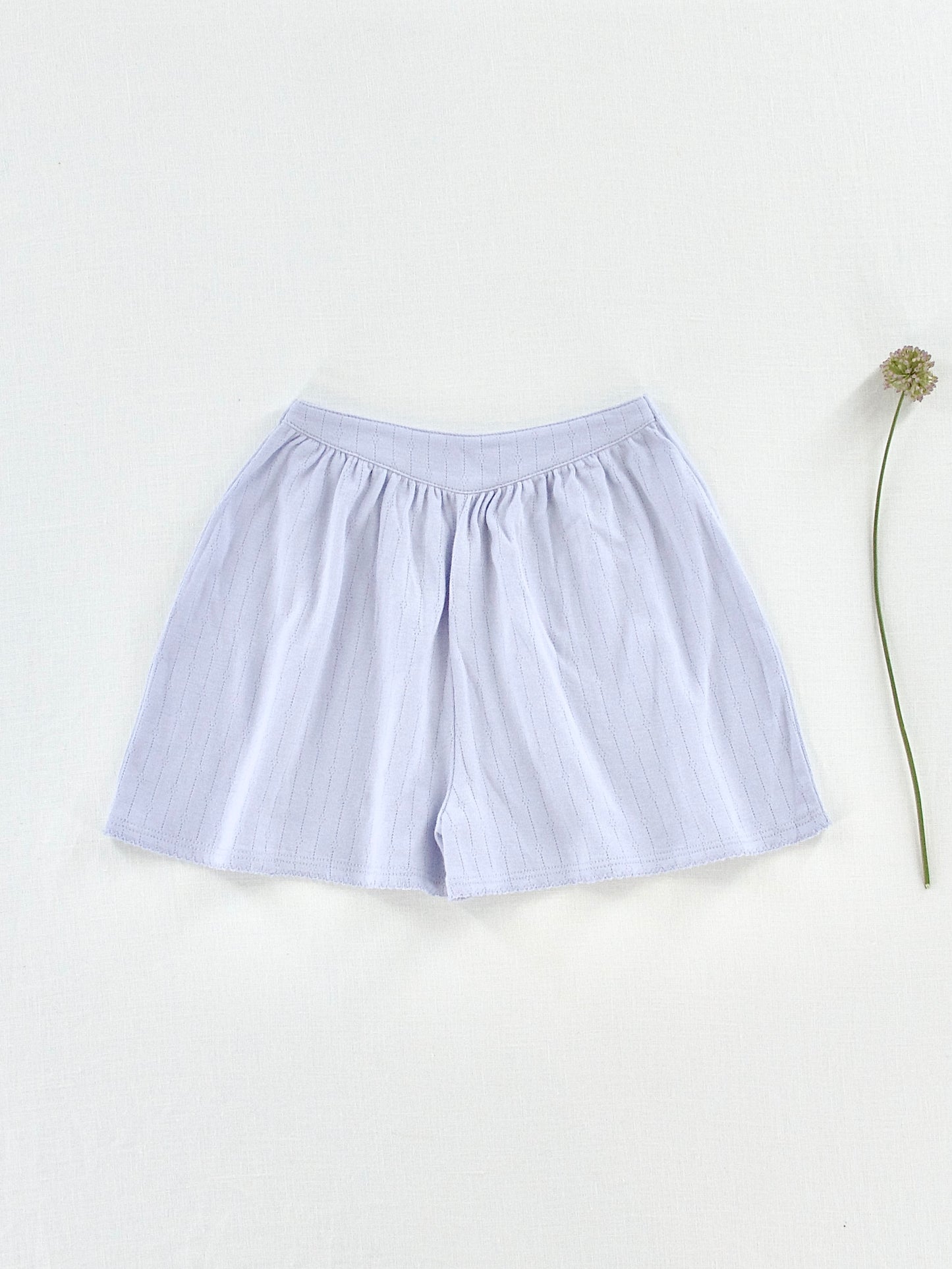 pima flutter shorts . forget-me-not pointelle