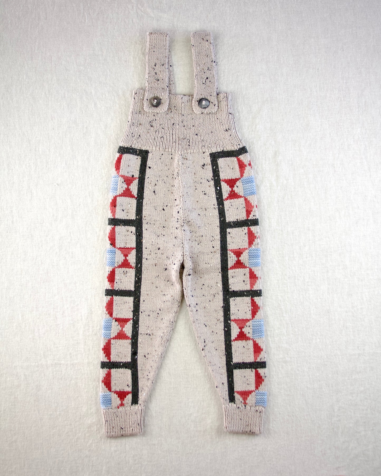 patchwork quilt suspenders. alabaster tweed