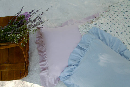 pima ruffle pillowcase . garden windowpane