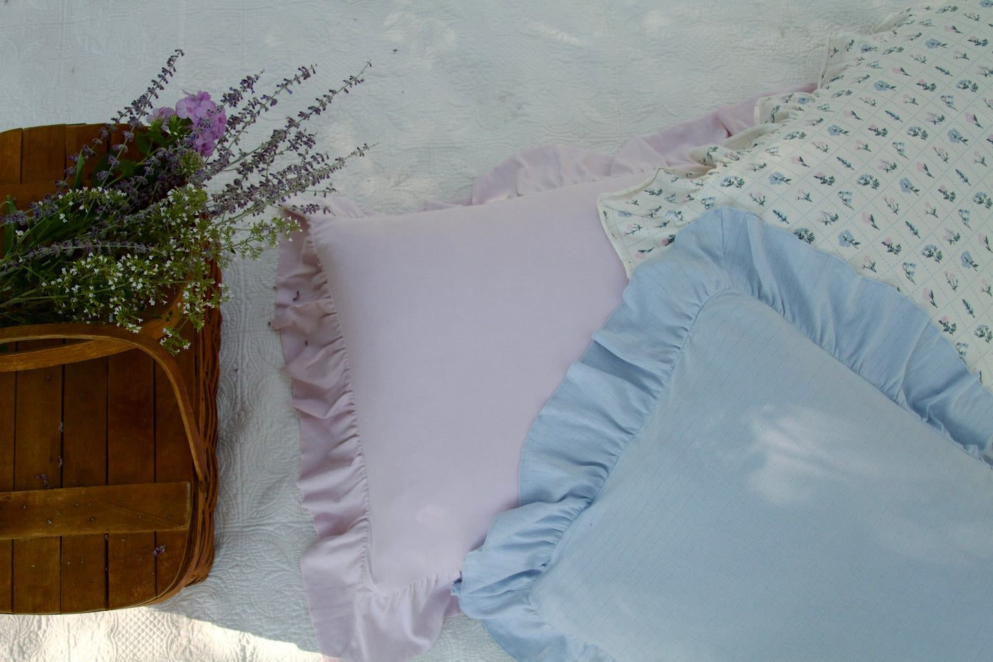 pima ruffle pillowcase . thistle