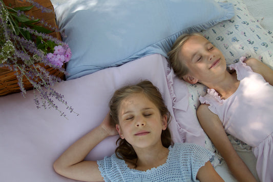 pima ruffle pillowcase . forget-me-not pointelle