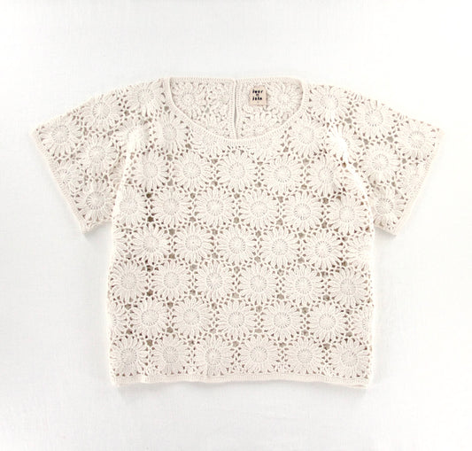 adult daisy crochet top . milk