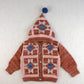 patchwork quilt hooded cardigan. gingerbread