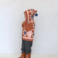 patchwork quilt hooded cardigan. gingerbread