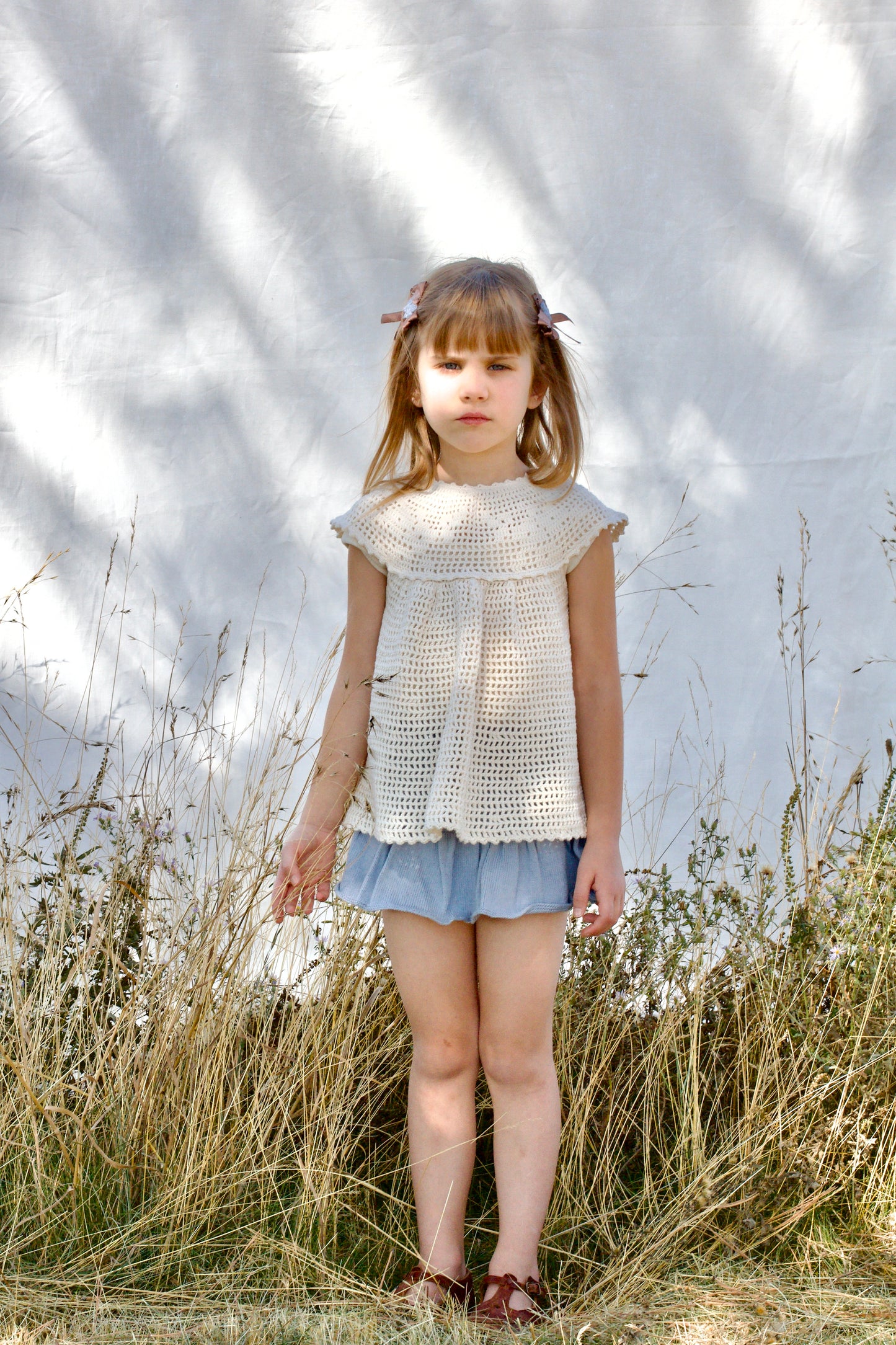 lace crochet yoke tunic . natural