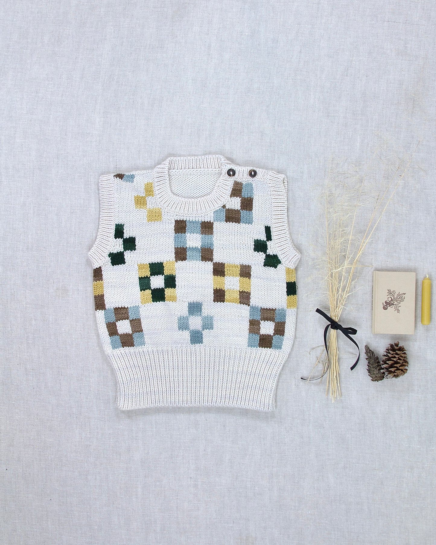 quilt-block vest . cocoa