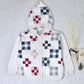 quilt-block hooded cardigan . mallow