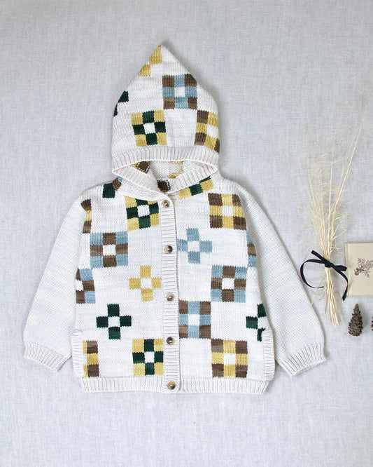 quilt-block hooded cardigan . cocoa