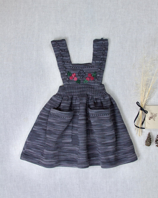 floral embroidered pinafore . obsidian