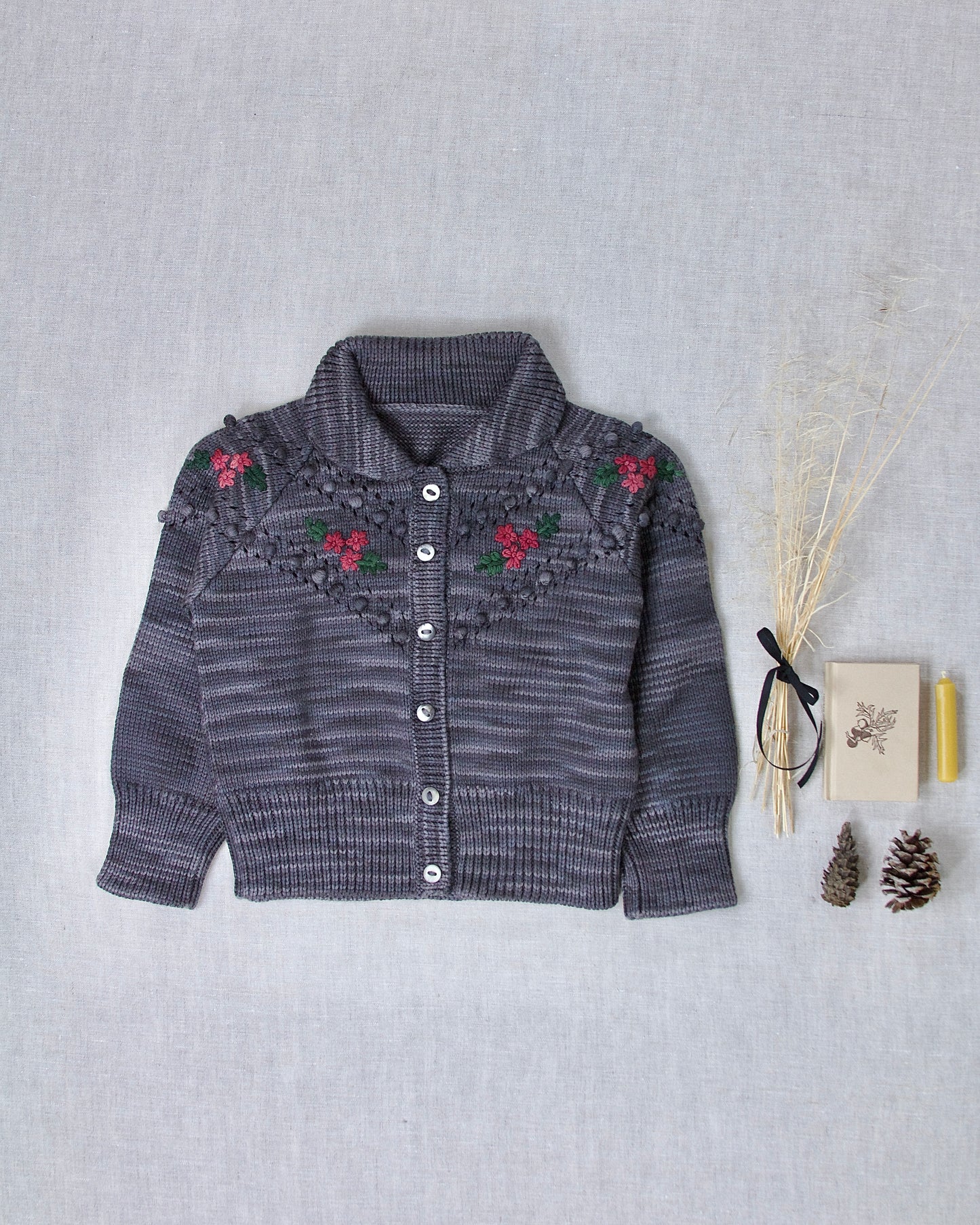 floral embroidered cardigan . obsidian