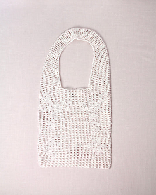 lace crochet tote . natural
