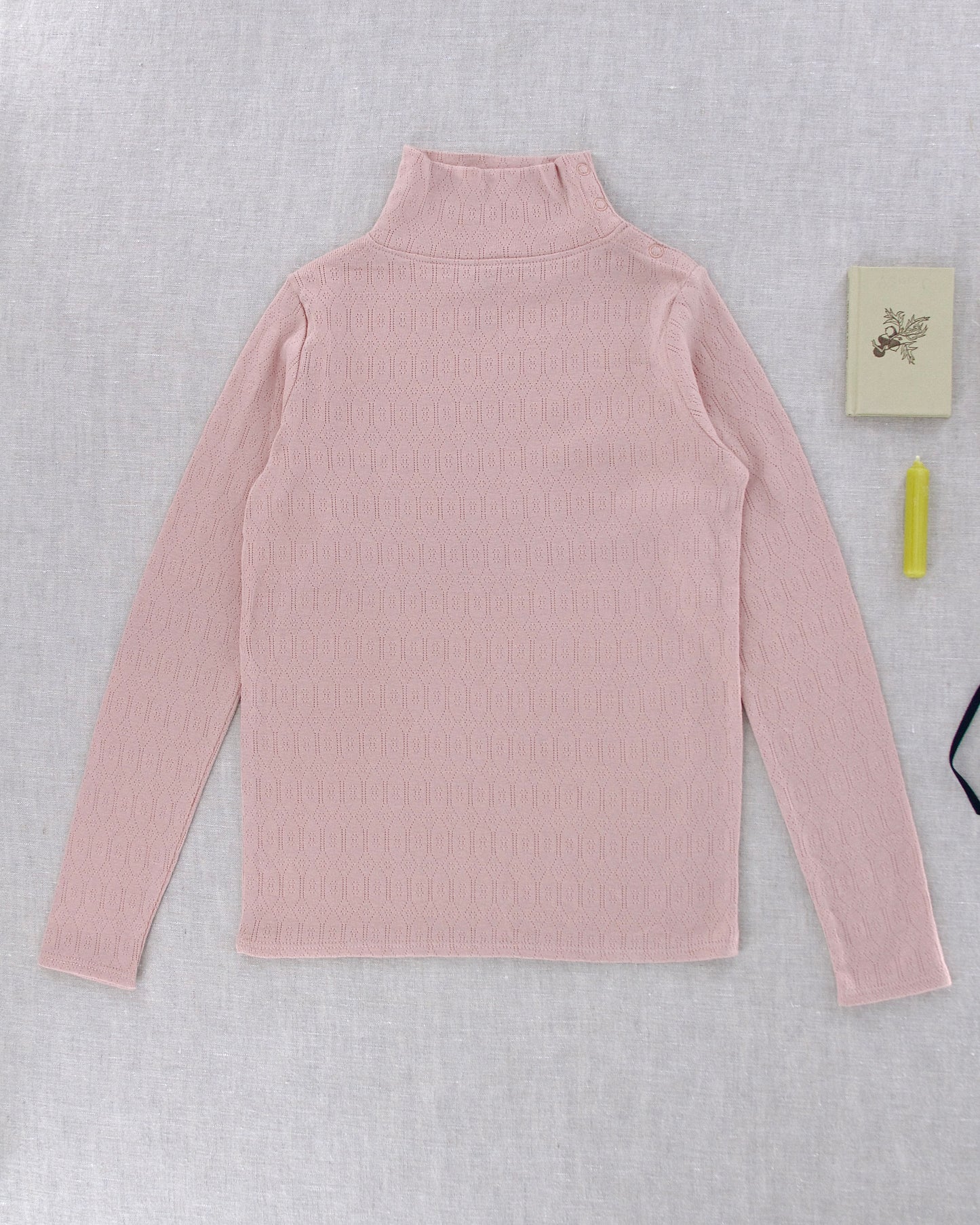 pima snap turtleneck . mallow pointelle