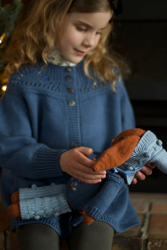 doll cable bobble legwarmers . chambray