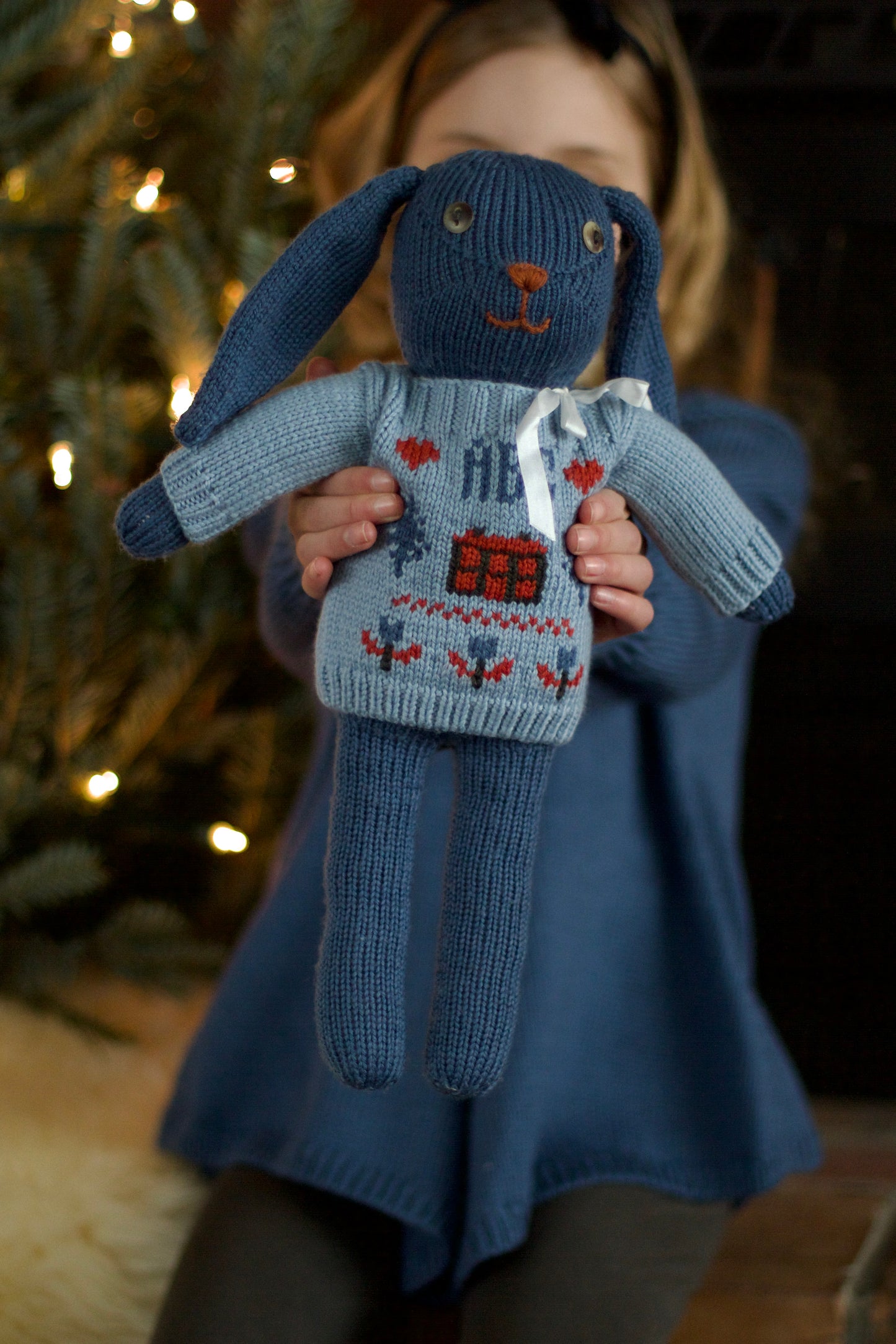 doll cross-stitch pullover . chambray