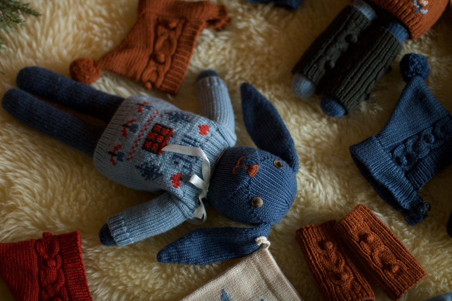 doll cross-stitch pullover . chambray