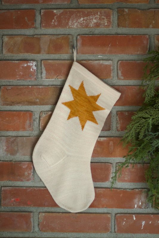 patchwork star stocking . burnished gold